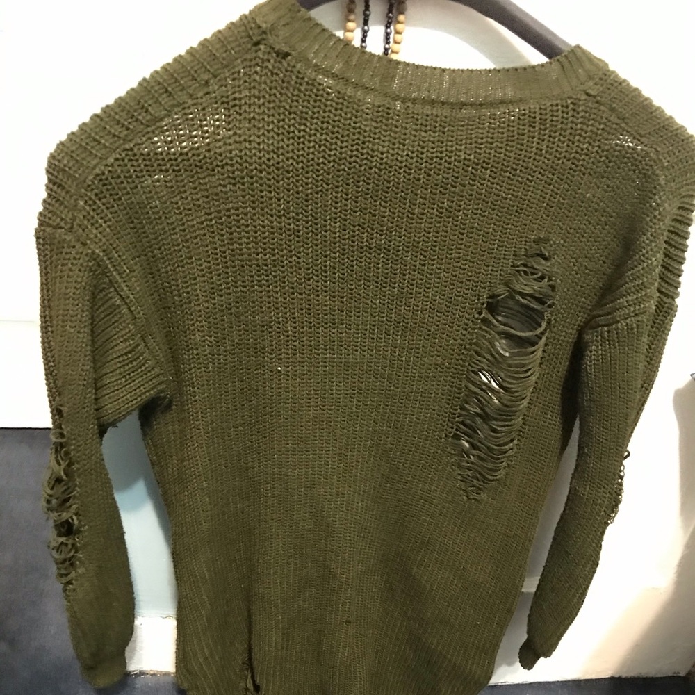 Green Ripped Long Sweater